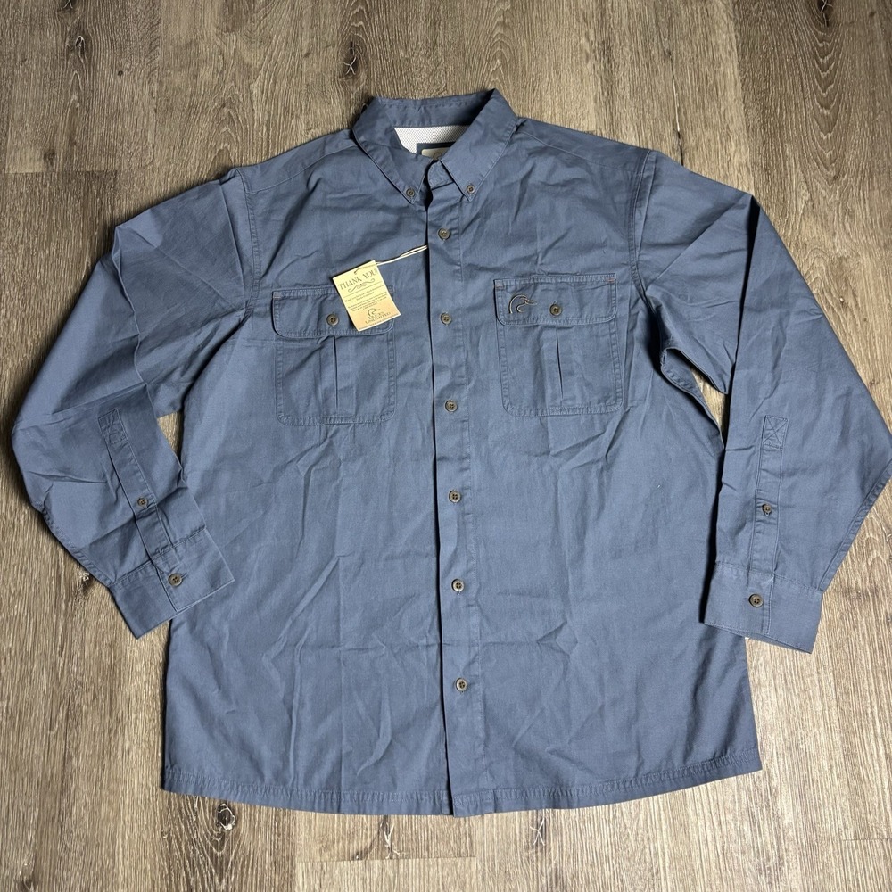 DUCKS UNLIMITED Men's L Blue Vented Roll-Tab Button‎ Down Long Sleeve  Shirt